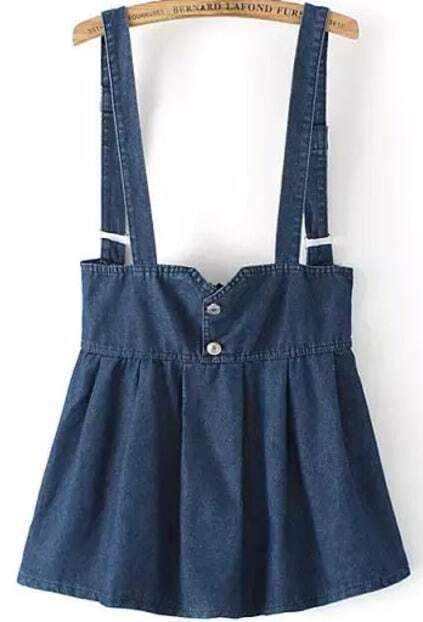 Straps With Zipper Denim Blue Dress