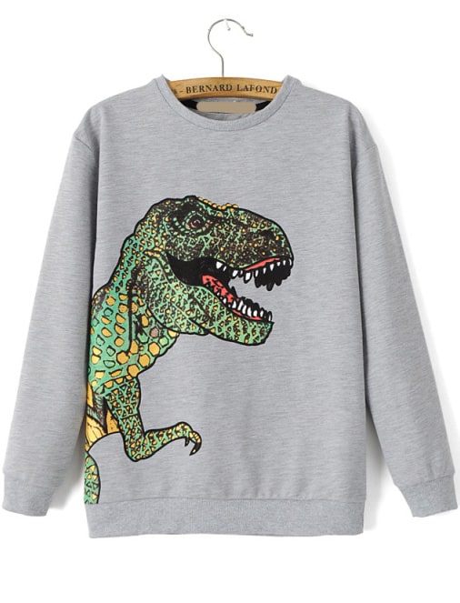 Dinosaur Print Loose Grey Sweatshirt