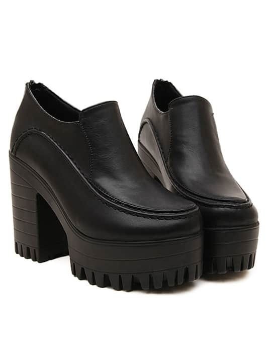 Black Back Zipper Platform High Heeled PumpsFor Womenromwe