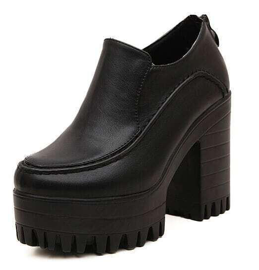 Black Back Zipper Platform High Heeled PumpsFor Womenromwe