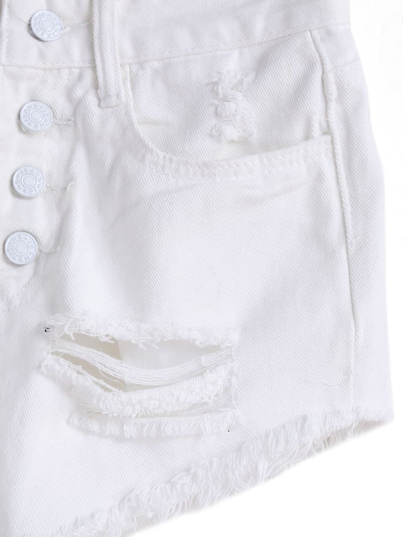 With Buttons Ripped Fringe Denim White ShortsFor Womenromwe