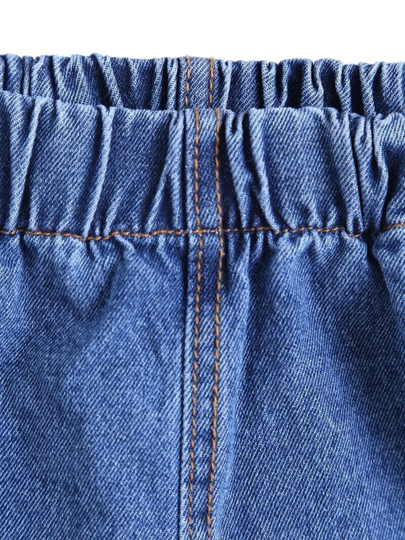 Elastic Waist Denim ShortsFor Womenromwe