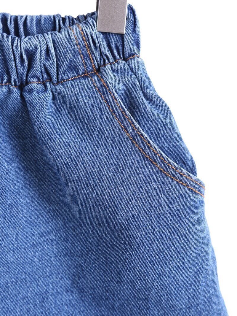 Elastic Waist Denim ShortsFor Womenromwe