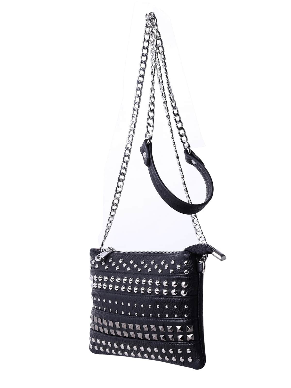 Black With Rivet Shoulder BagFor Womenromwe