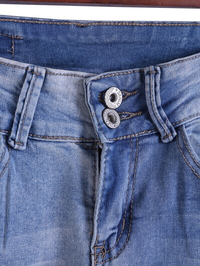 Ripped Red Lip Patch Slim Denim PantFor Womenromwe