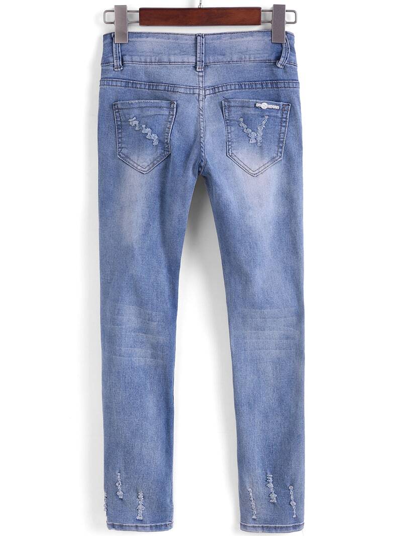 Ripped Red Lip Patch Slim Denim PantFor Womenromwe