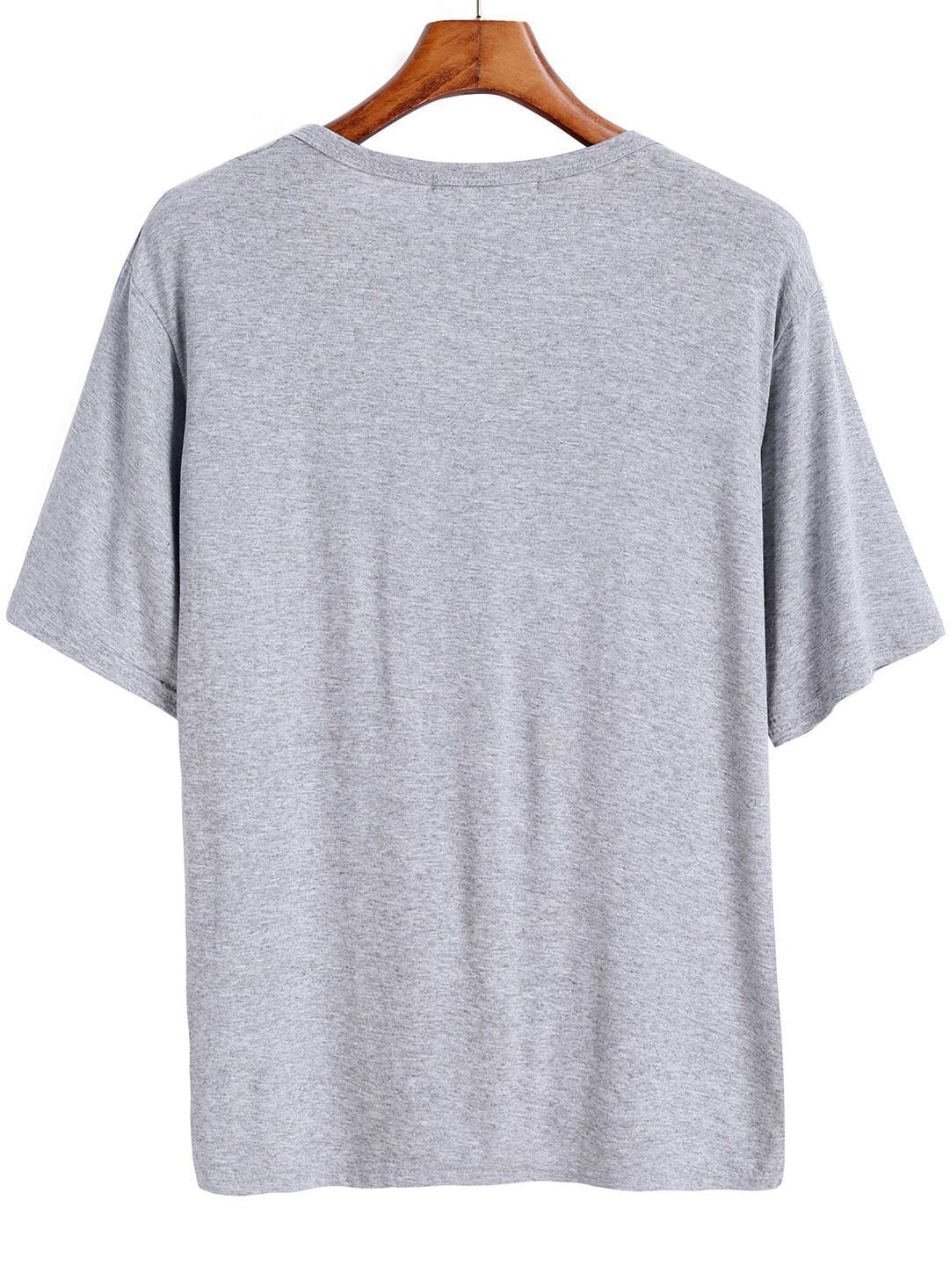 Grey Short Sleeve Hollow Loose TShirtFor Womenromwe