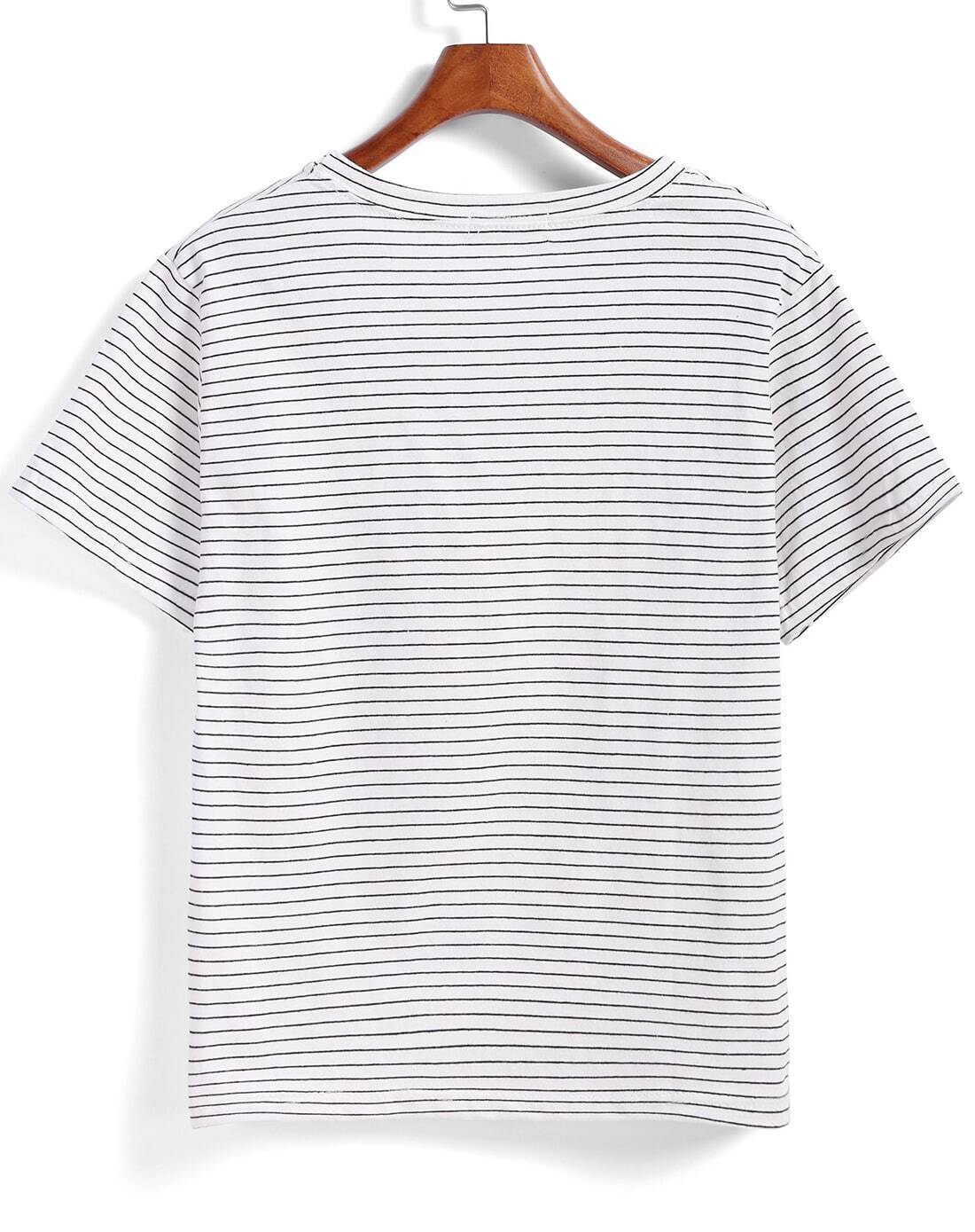 Black White Short Sleeve Striped T-ShirtFor Women-romwe