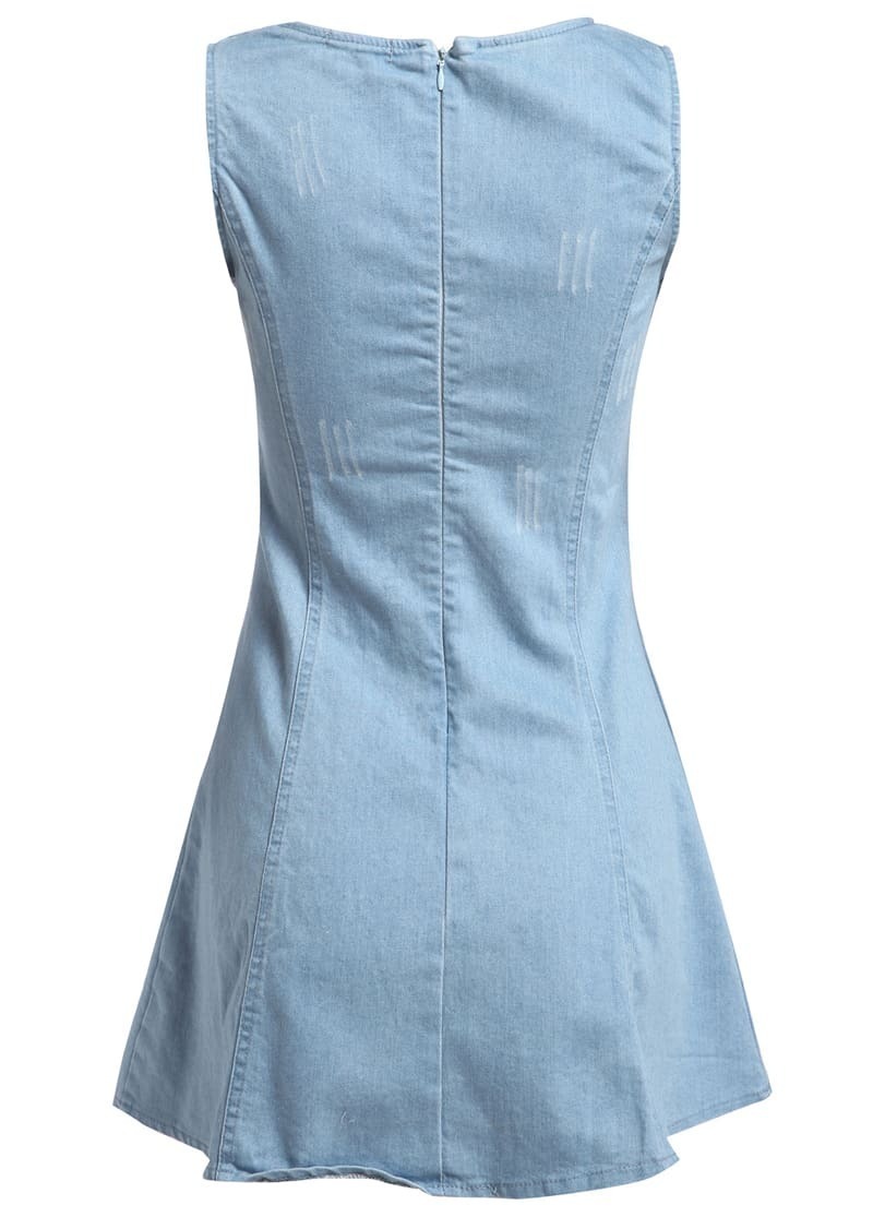 With Zipper Sleeveless Denim Flare DressFor Womenromwe