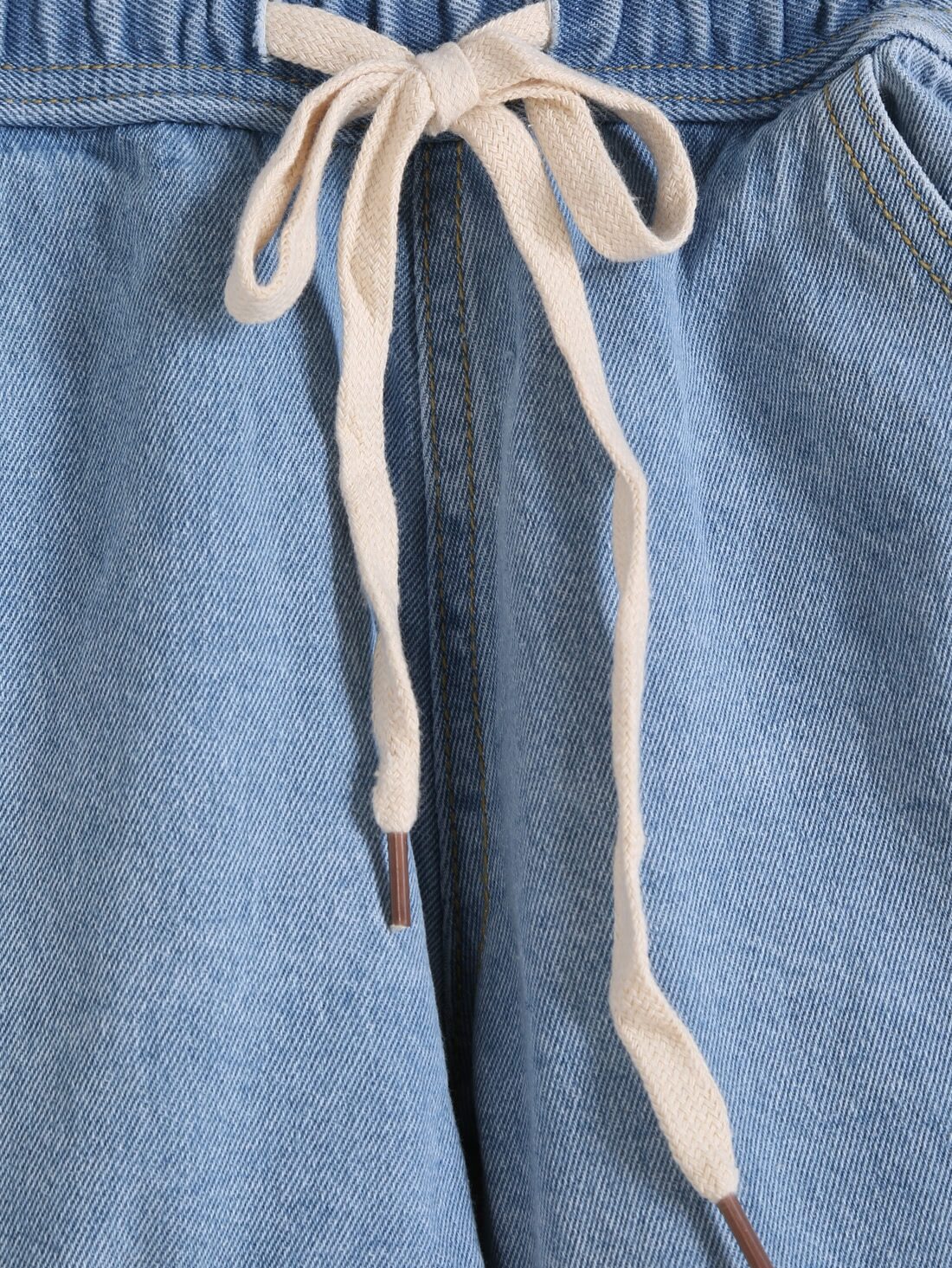 Drawstring With Pockets Denim ShortsFor Womenromwe