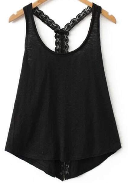 Black Strap Lace Backless Tank Top