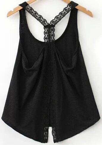 Black Strap Lace Backless Tank TopFor Women-romwe