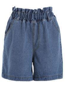 Elastic Waist Wide Leg Denim Shorts