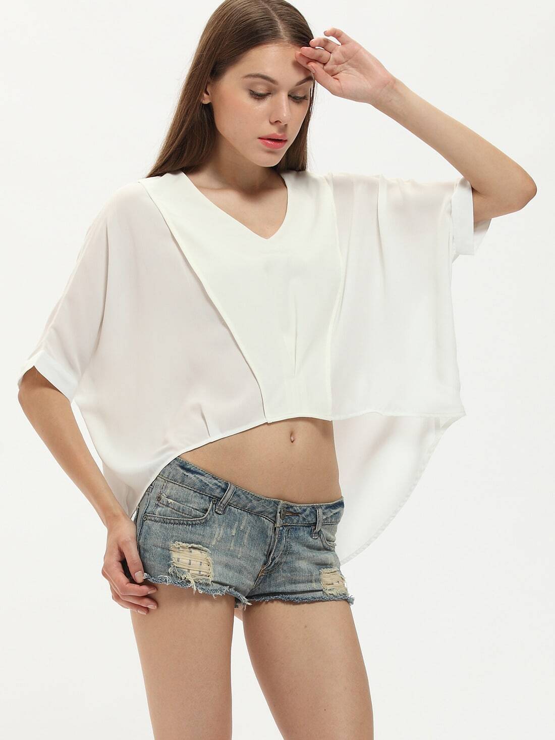 White Batwing Sleeve Loose BlouseFor Womenromwe