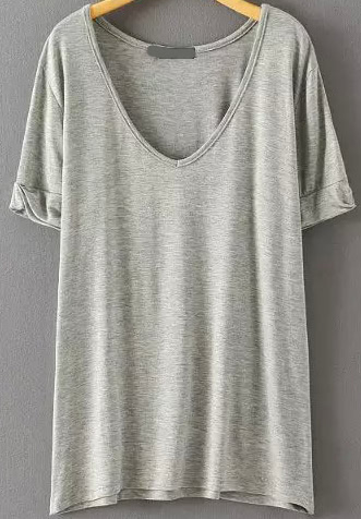 V Neck Loose Pale Grey T-shirt