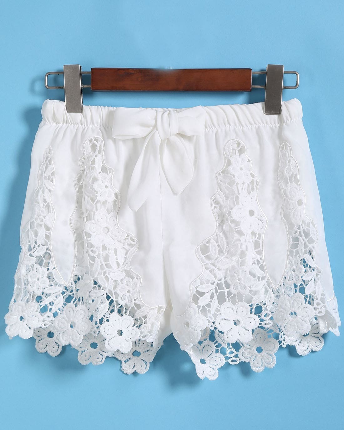 Elastic Waist With Bow Lace ShortsFor Womenromwe