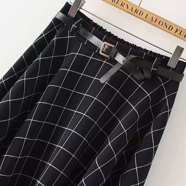 Navy Elastic Waist Plaid Pleated SkirtFor Womenromwe