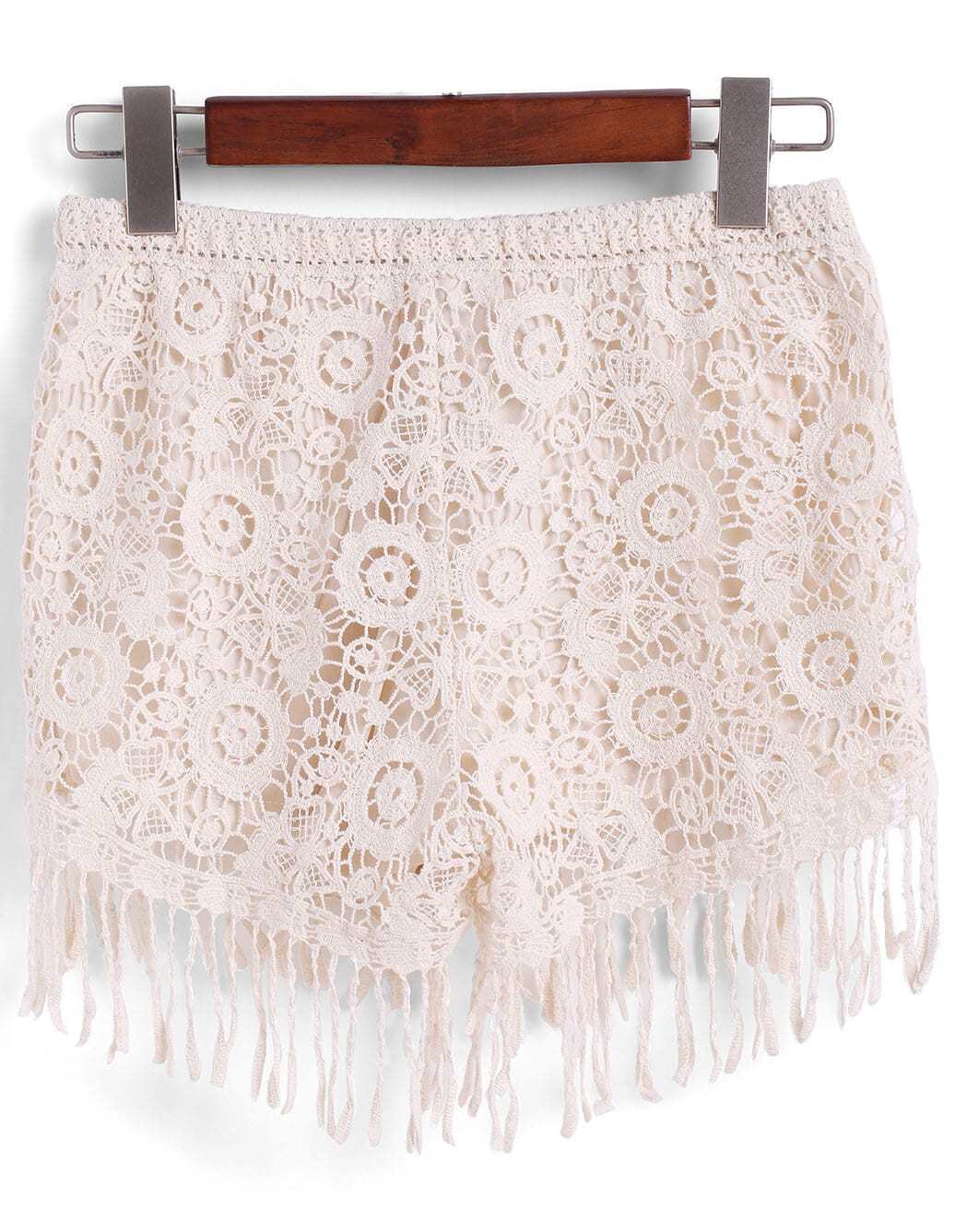 With Tassel Floral Crochet Hollow ShortsFor Womenromwe