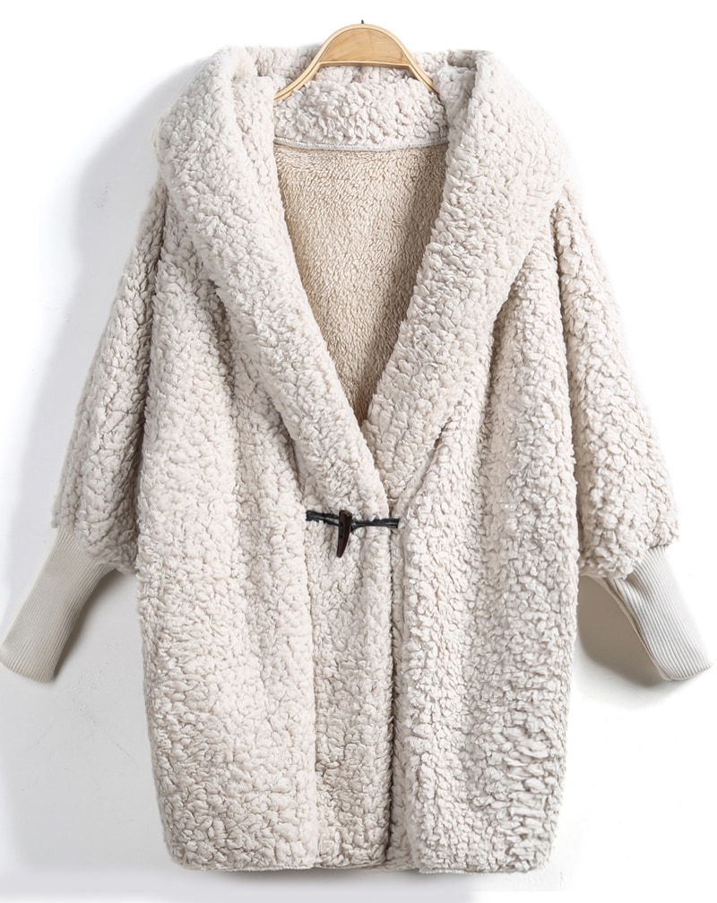 Apricot Hooded Batwing Long Sleeve Loose Coat