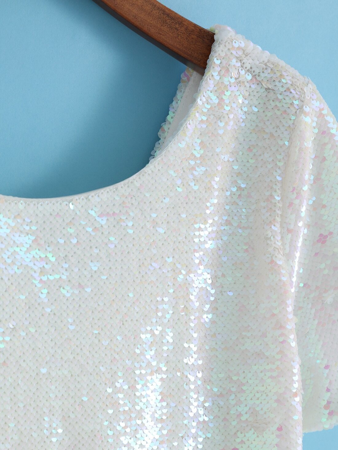 V Neck Sequined Pink TshirtFor Womenromwe