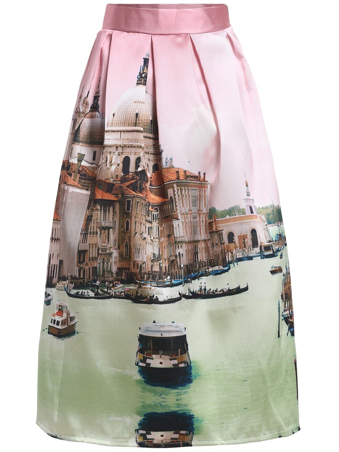 Venice Print Flare SkirtFor Womenromwe