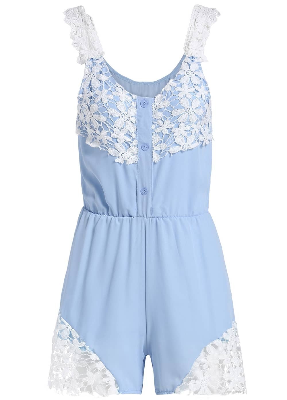 Contrast Lace With Buttons RomperFor Womenromwe