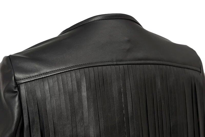 Black Contrast PU Leather Tassel Crop JacketFor Womenromwe
