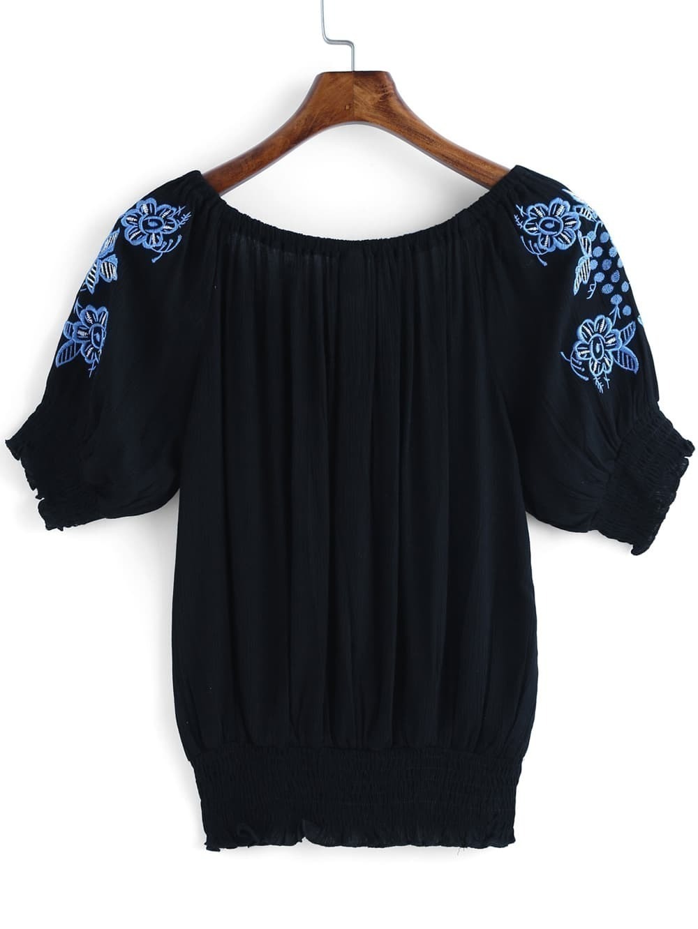 Short Sleeve Embroidered TopFor Womenromwe
