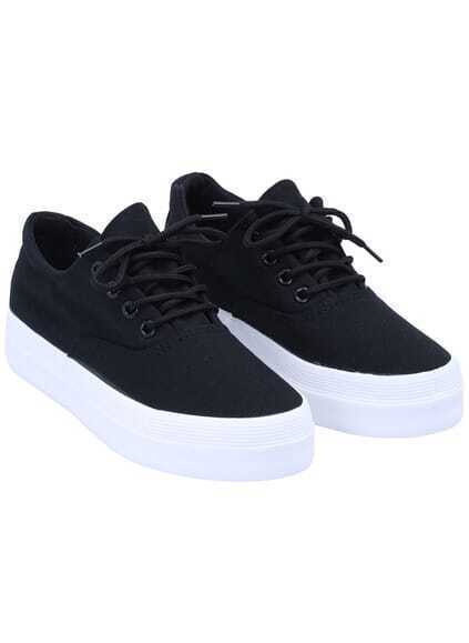 Black Round Toe Lace Up Flat Shoes