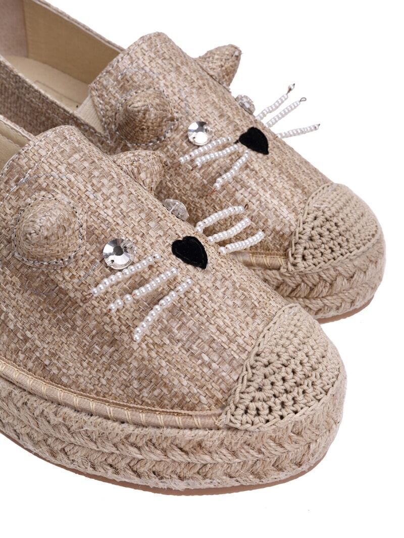 Beige Round Toe Espadrille Bead FlatsFor Womenromwe
