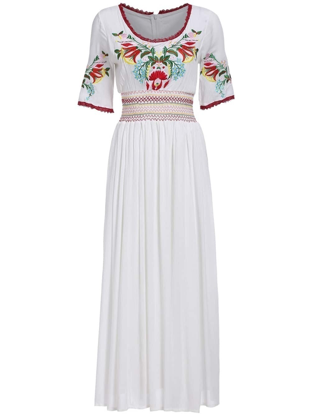 Half Sleeve Embroidered Maxi DressFor Womenromwe