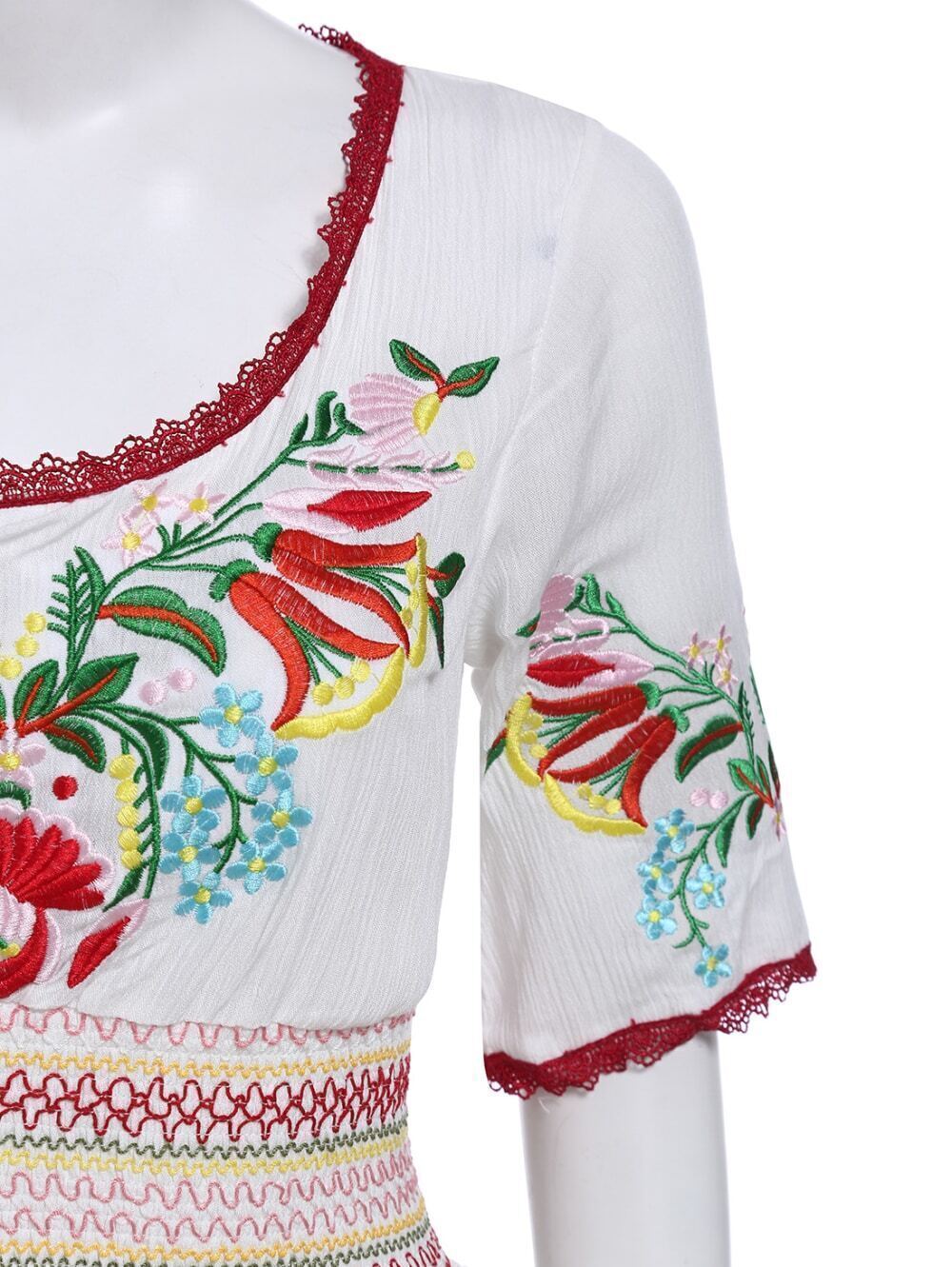 Half Sleeve Embroidered Maxi DressFor Womenromwe