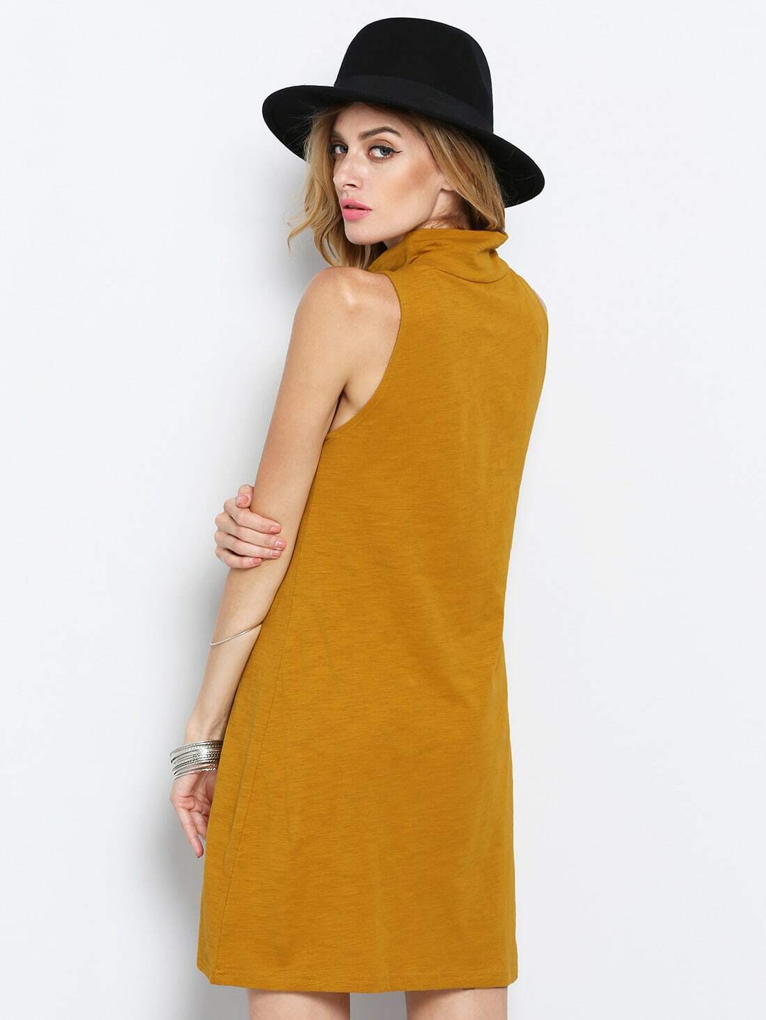 Khaki Sleeveless Casual DressFor Womenromwe