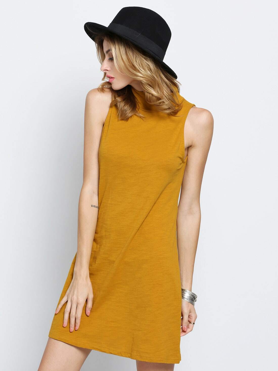 Khaki Sleeveless Casual DressFor Womenromwe