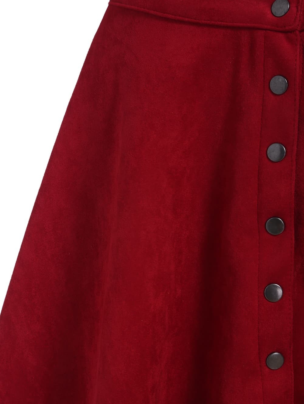 Singlebreasted Flare Red SkirtFor Womenromwe