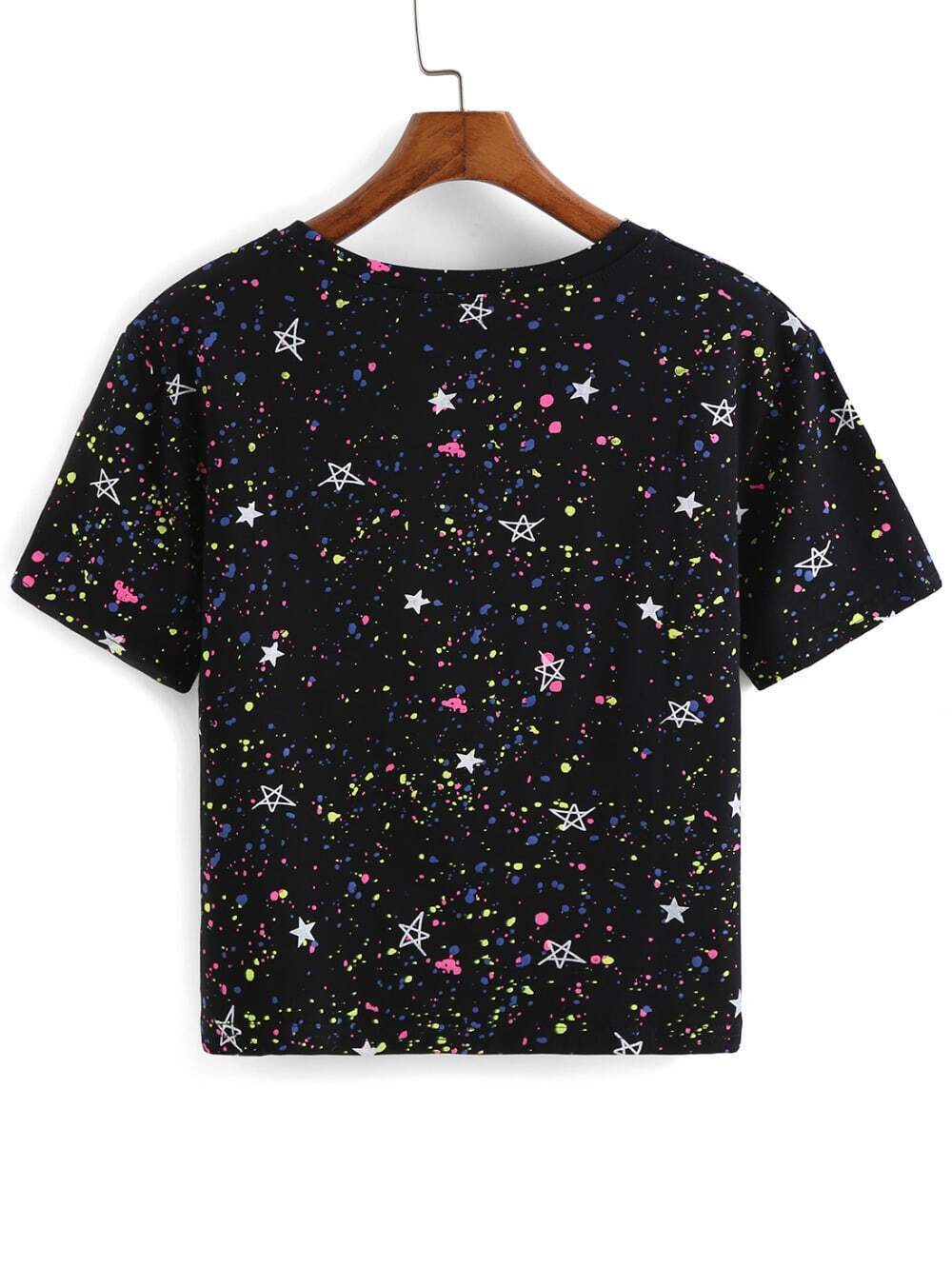 Star Print Black TshirtFor Womenromwe