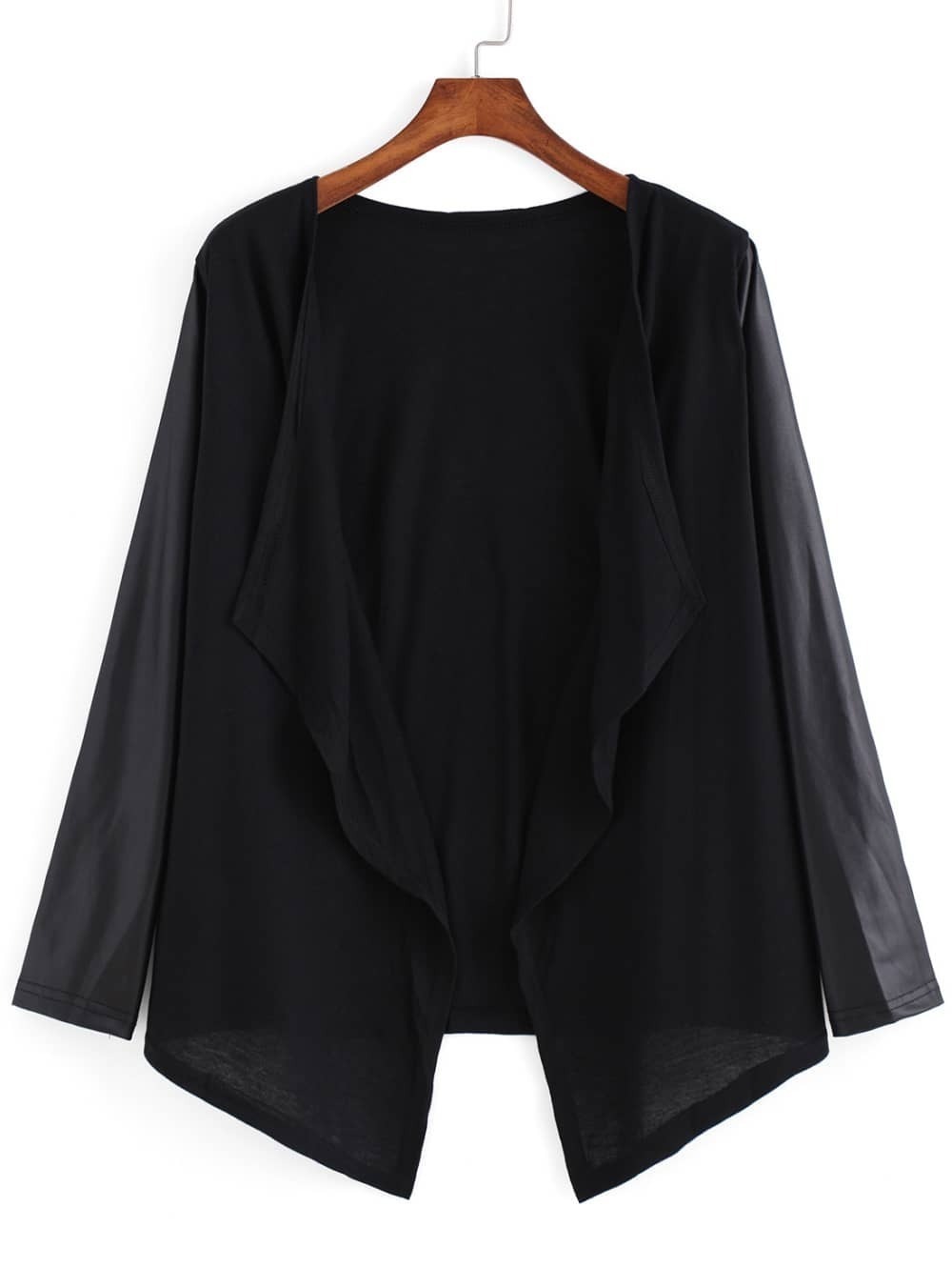 Coffee Contrast PU Leather Dip Hem CoatFor Womenromwe