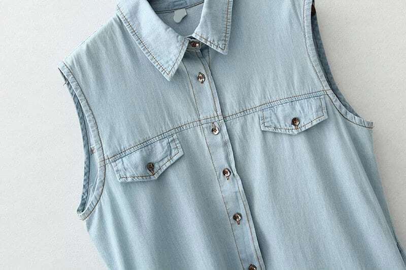 Lapel Dip Hem Slit Denim DressFor Womenromwe