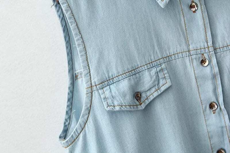 Lapel Dip Hem Slit Denim DressFor Womenromwe