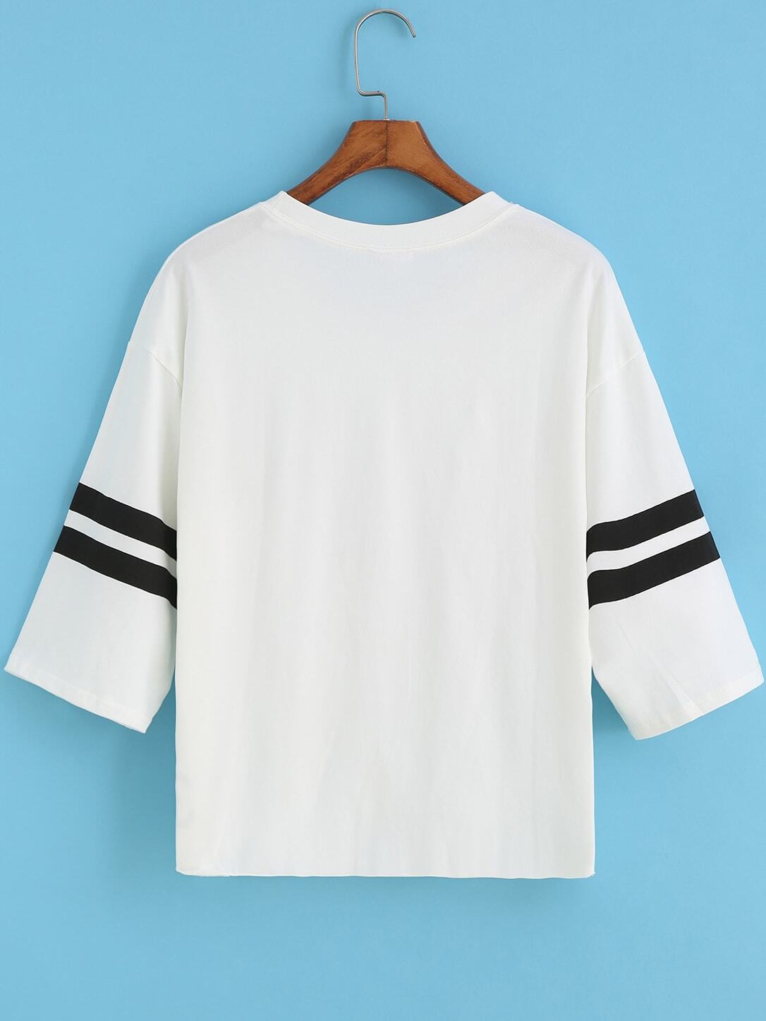 Half Sleeve Varsity Striped TshirtFor Womenromwe