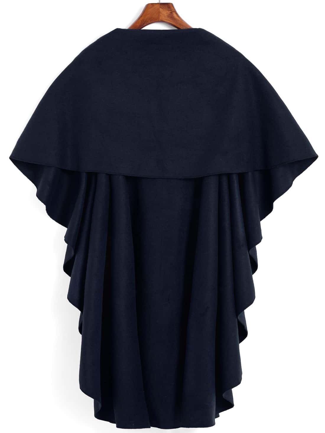 Lapel Dip Hem Loose Blue CoatFor Womenromwe