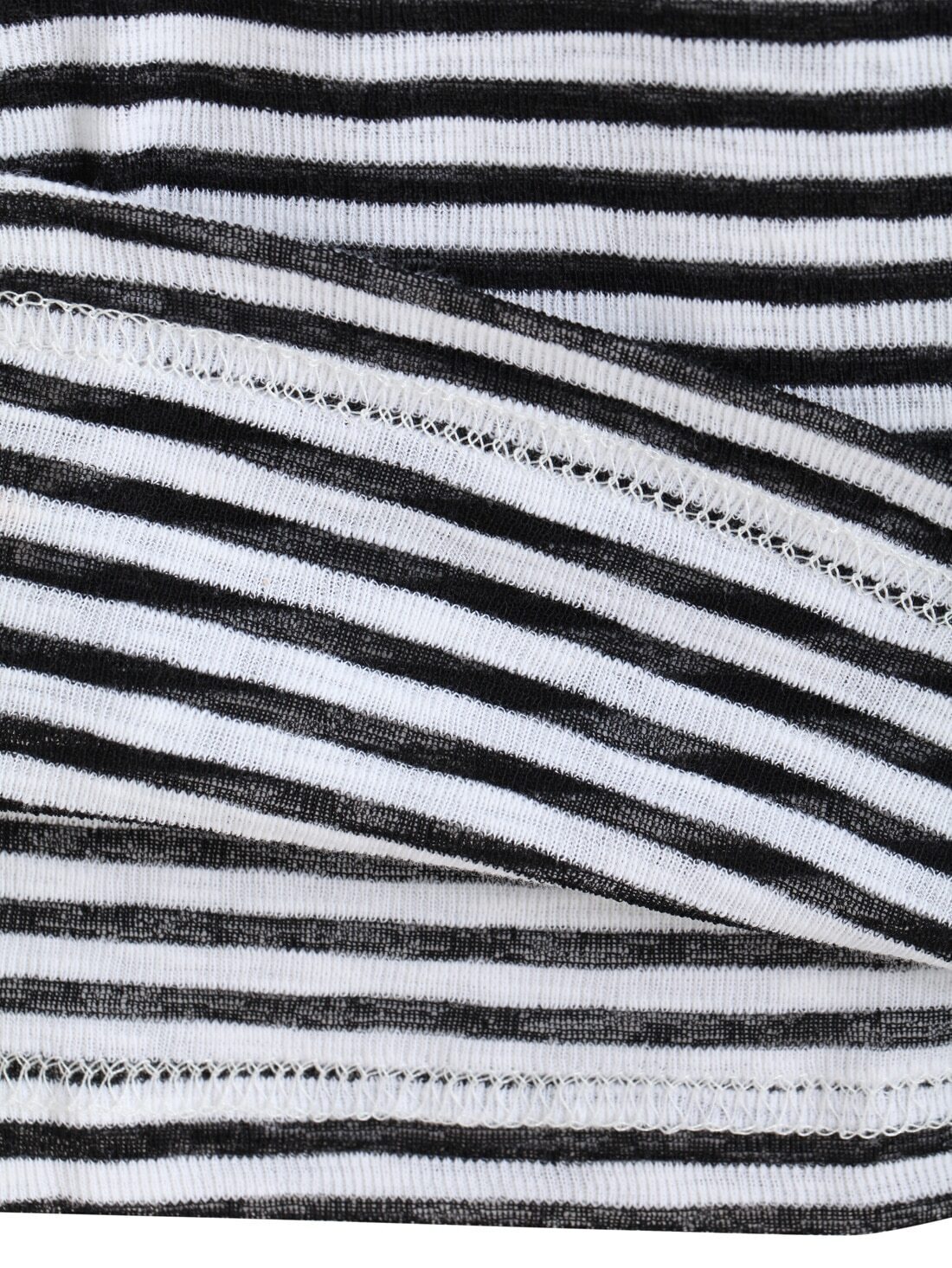 Black White Contrast Collar Striped TShirtFor Womenromwe