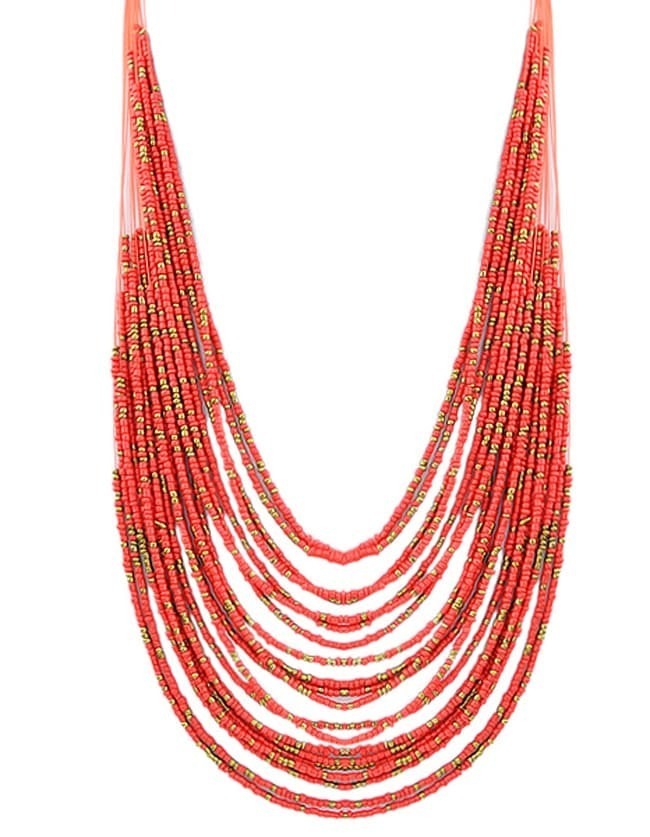 Red Multilayers Long Beads Necklace