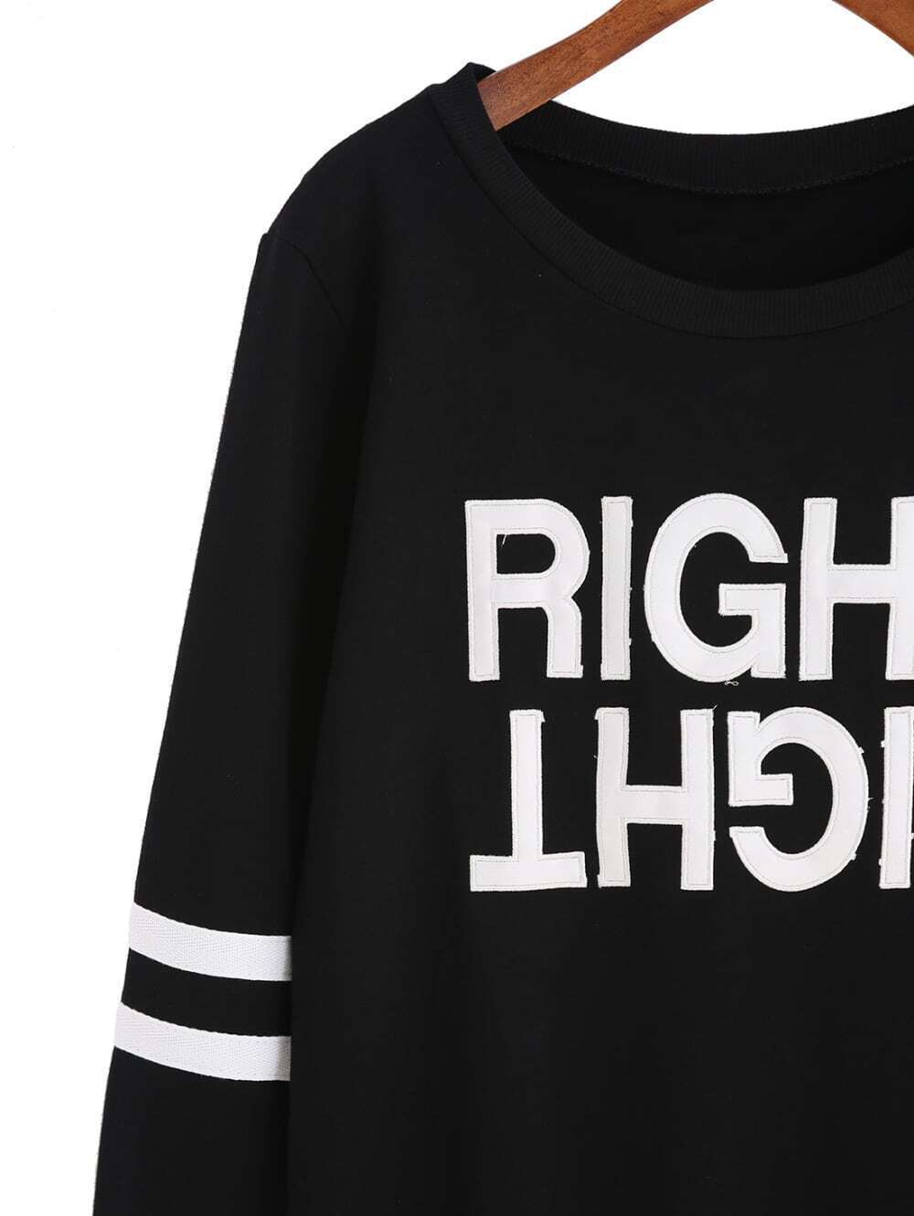 Letter Print Varsity Striped Black SweatshirtFor Women romwe