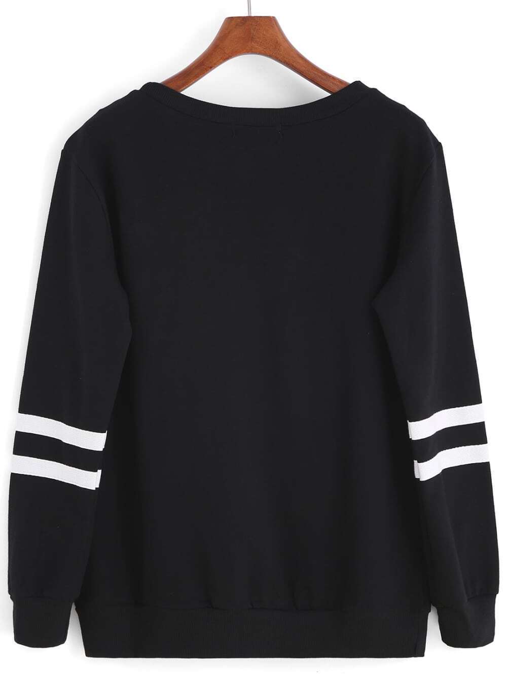 Letter Print Varsity Striped Black SweatshirtFor Women romwe