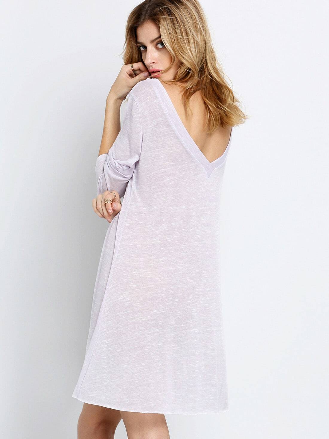 Purple Long Sleeve Backless DressFor Womenromwe