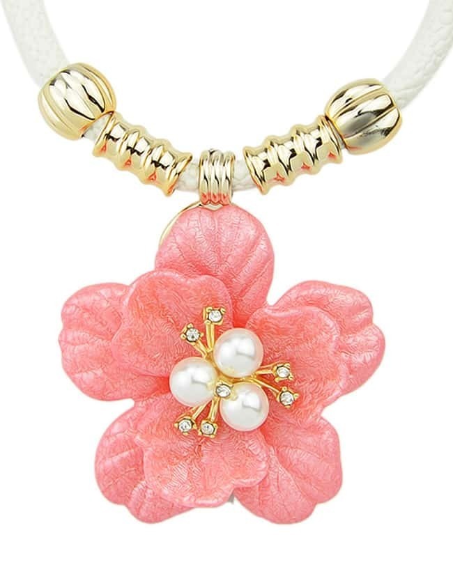 Simple Plastic Flower Pink Pendant NecklaceFor Womenromwe
