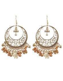 Brown Ethnic Style Beads Tassel Large Chandelier Earrings
