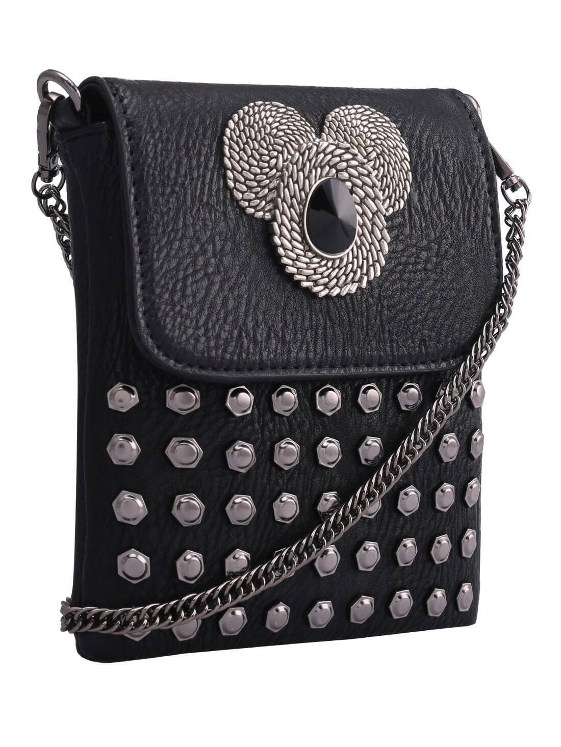 Black With Rivets Mickey Pattern Shoulder BagFor Womenromwe