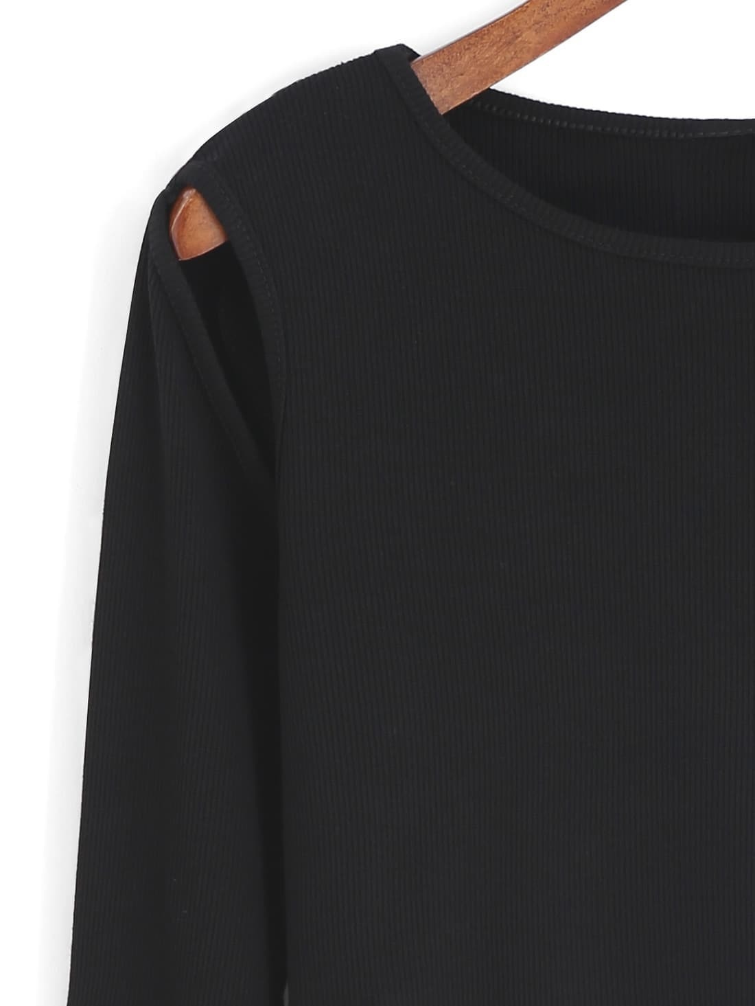 Black Round Neck Hollow Crop Knit SweaterFor Women-romwe